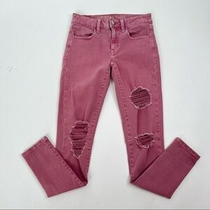 American EAGLE Pink Distressed Next Level Stretch Midrise Jegging Skinny Jeans
